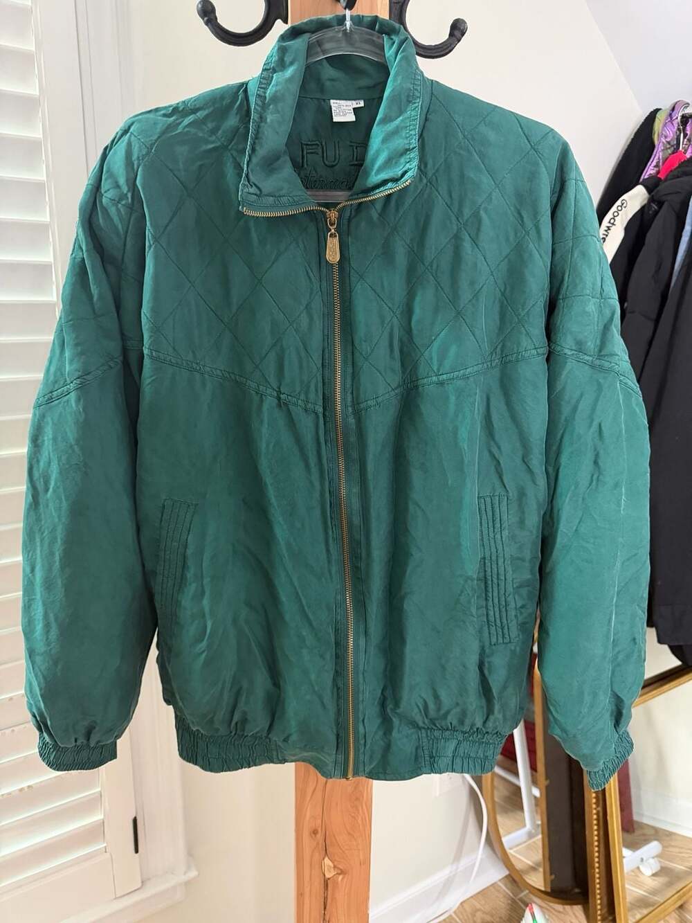 Vintage Fuda International Women's Quilted Silk Bomber Jacket, Size XL